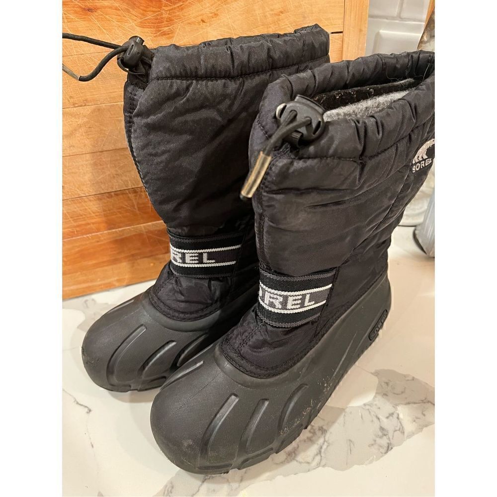 Sorel Youth Unisex Cub Black Insulated Winter Boot Sz 3 Snow